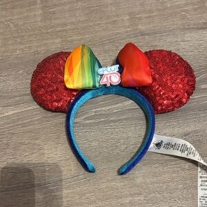 Disney Red Sequin Minnie Mouse Ears with Rainbow Bow